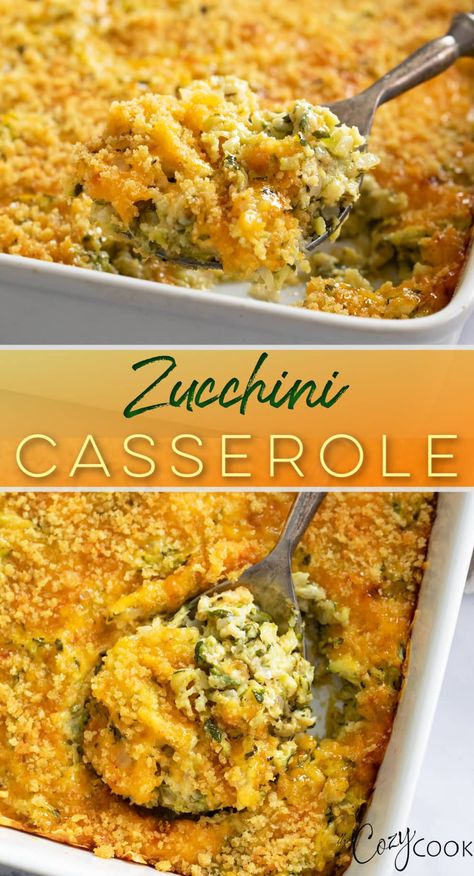 This easy Zucchini Casserole has the BEST flavor! It's cheesy and perfectly seasoned with a crunchy panko breadcrumb topping. It's the best side dish recipe that can be easily transformed into a main course. Vegetable Side Dish Casseroles, Shredded Zucchini Casserole Recipes, Favorite Zucchini Recipes, Oversized Zucchini Recipes, Vegetable Main Course, Best Vegetable Casserole Recipes, Zucchini Recipes Savory, Easy Zucchini Recipes Side Dishes, Asparagus Recipes Vegetarian