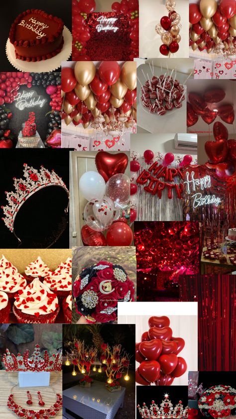 Red Party Ideas, Red Party Themes, Red Birthday Party, 17th Birthday Ideas, Sweet 16 Themes, Birthday Room Decorations, Sweet 16 Decorations, 24th Birthday, 19th Birthday