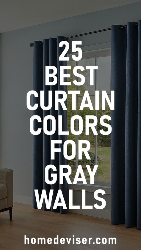 25 Best Curtain Colors for Gray Walls! Achieve a harmonious look by choosing the right curtain colors for your gray walls. Add a touch of elegance to your gray walls with these 25 eye-catching curtain colors and patterns. Gray Room Curtains, Curtains On Grey Walls Living Rooms, Curtains With Gray Walls Living Room, Curtain Ideas For Grey Living Room, Bedroom Curtains For Grey Room, Curtain Colours For Grey Walls, Curtains For Grey Floors, Gray Walls Curtains, Grey Living Room With Curtains