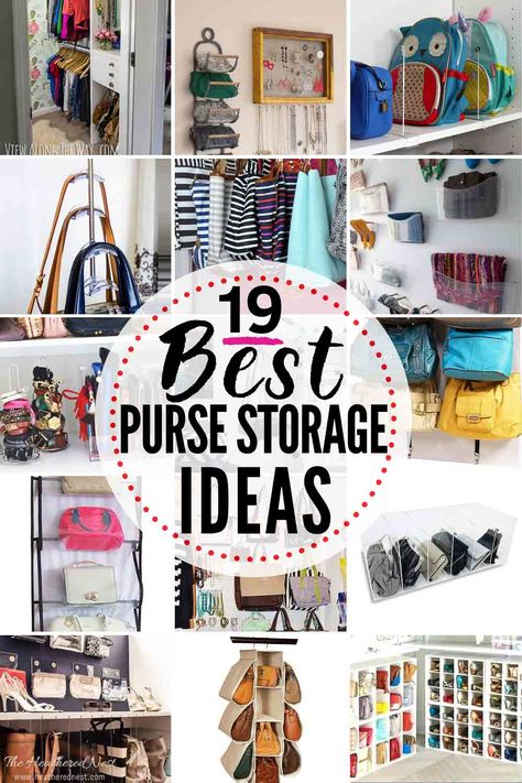 19 BEST Purse Storage Ideas You'll Find Anywhere! Options to buy as well as DIY! #pursestorage #pursestorageideas #pursestorageideascloset #handbagstorage #handbagstorageideas #handbagstorageideascloset #handbagstorageideassmallspace #pursestorageDIY #handbagstorageDIY #pursedisplay #handbagdisplay Hanging Bag Storage, How To Keep Purse Strap From Slipping Off Shoulder, Bag And Purse Storage, How To Hang Purses, Hand Bag Display Ideas, Diy Purse Storage, Organizing Purses, Purse Storage Ideas, Storing Handbags