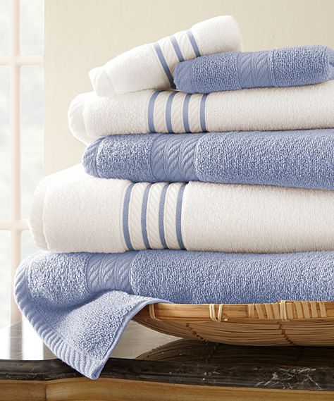 Serenity Blue Stripe Quick-Dry Six-Piece Towel Set #ad Blue Towels In Bathroom, Blue Bathroom Towels, Coastal Towels, Blue Bath Towels, Egyptian Cotton Towels, Serenity Blue, Fluffy Towels, Quick Dry Towel, Blue Cottage