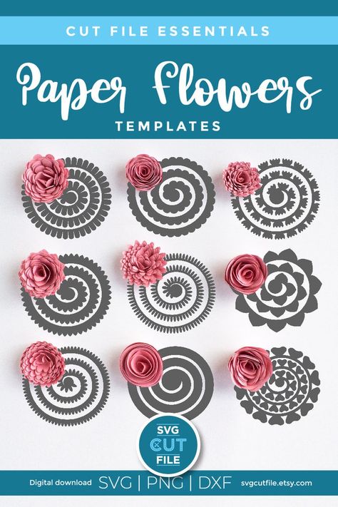 Rolled Paper Flowers, Paper Flower Patterns, Idee Cricut, Desain Quilling, Flowers Craft, Flower Shadow Box, Paper Flower Template, Paper Flowers Craft, Paper Flower Tutorial