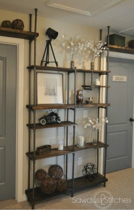 20 Ways to Organize Using PVC Pipes - Here are 20 ways to use PVC pipes in an unconventional way to organize your home. UpcycledTreasures.com Koti Diy, Diy Pipe, Pipe Furniture, Pipe Shelves, House Accessories, Industrial Shelving, Industrial House, Rustic Industrial, Book Shelf