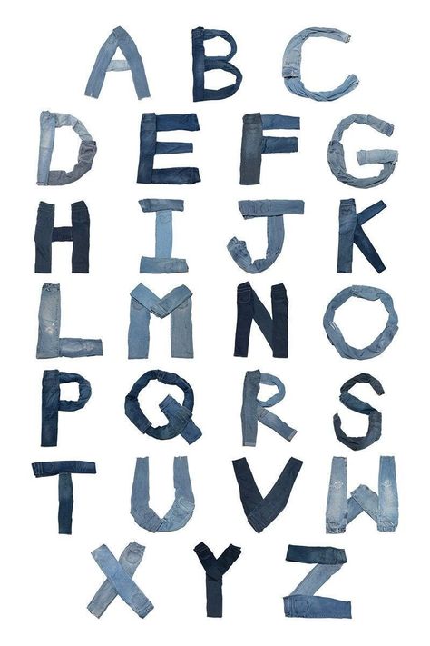 Create your own unique piece of wall art with this easy tutorial. Upcycle old denim jeans into an alphabet letter and hang them on your wall to spell out a word or phrase. #denimart #upcycle #diy . #Fun_Letters_Alphabet #Bead_Letters_Alphabet #Aesthetic_Letters_Alphabet #Denim_Letters Scrapbook Printing Letters, Found Typography, Letters For Collage, Denim Letters, Denim Poster, Collage Alphabet, Collage Letters, Letters Craft, Paper Typography