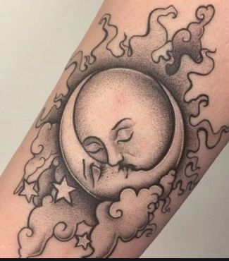 Moon Tattoo Flash, Guide Tattoo, Cloud Tattoo Design, Moon Star Tattoo, Half Moon Tattoo, Horror Tattoos, Tattoo Coverup, Moon Sun Tattoo, Sun And Moon Tattoo