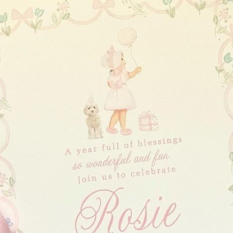 Joyful Paper on Instagram: "Don’t you just love Rosie and her sweet little doodle all set to celebrate her first birthday? 💗" Timeless First Birthday, Dreamy First Birthday Party, Sweet Caroline Birthday Theme, Minimalist First Birthday Girl, Vintage 1st Birthday Girl, Grand Millennial First Birthday, Grandmillenial First Birthday, Simple First Birthday Theme, Fancy One Year Old Birthday Party