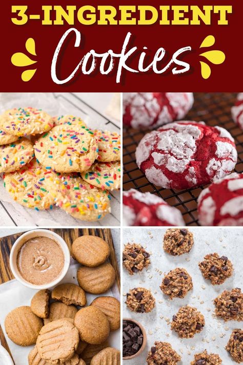 These 3-ingredient cookies are easy enough for beginners! From sugar to shortbread to chocolate, each recipe is such a treat. Easy Chocolate Cookies 4 Ingredients, 4 Ingredient Magic Cookies, Easy Shortbread Cookie Recipe 3 Ingredients, Brown Sugar Cookies 3 Ingredient, 3 Ingredient Chocolate Crinkle Cookies, Three Ingredient Cookies, Flourless Chocolate Cookies, 3 Ingredient Cookies, Oreo Flavors