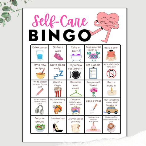 Self-care Bingo, Self Care Printable, Self Care Digital Download, Mental Health Bingo, Wellness Bingo, Wellness Week, Self Care Checklist - Etsy Self Care Bingo Printable, Self Care Bingo Bullet Journal, Mental Health Bingo, Mental Wellness Activity, Self Care Games For Groups, Self Care Activity For Teens, Self Care Activities For Adults, Self Care Bulletin Board, Mental Health Activity Ideas