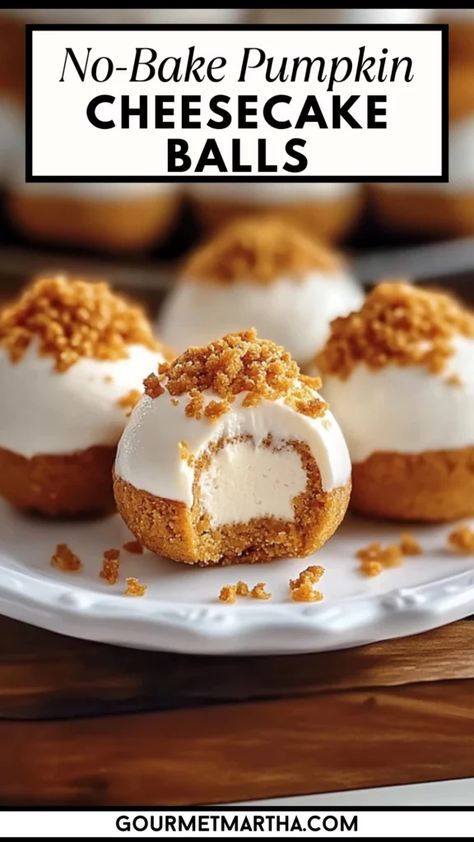 Indulge in the perfect fall treat with these No-Bake Pumpkin Cheesecake Balls! Creamy, spiced pumpkin meets tangy cheesecake in bite-sized delights that are easy to make and even easier to devour. The ultimate no-bake dessert for pumpkin lovers!

#PumpkinCheesecakeBalls #NoBakeDesserts #FallTreats #PumpkinSpice #EasyDessertRecipes #PumpkinLovers #CheesecakeBites Thanksgiving Easy Desserts Simple, Simple Thanksgiving Treats, Pumpkin Balls Cream Cheese, Pumpkin Cream Cheese Recipes, Pumpkin Cheese Balls, Pumpkin Cake Balls, Pumpkin Cheesecake Balls, Cream Cheese Balls Recipe, Dessert Cheese Ball