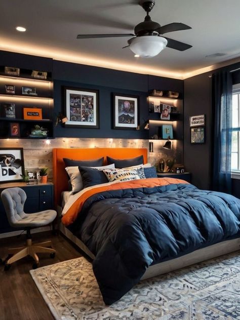 Teenager Boy Bedroom Furniture, Boys Bedrooms Ideas Teenagers, One Blue Wall Bedroom, Bedroom Ideas For 8 Year Boy, Bedrooms For Teenage Boys, Teen Bedroom Decor For Boys, Teen Rooms Boys, Rustic Boys Bedroom Ideas, Teen Boys Small Bedroom Ideas