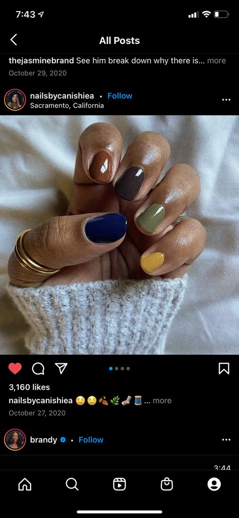 Fall Nails Dipping Powder, Dipped Nails Fall Colors, Fall Different Color Nails, October Nails Fall Short Simple, Fall Nail Color Palette, Thanksgiving Nail Inspo Almond, Dip Manicure Ideas Fall, Short Acrylic Nails Designs Halloween, Yellow And Navy Nails