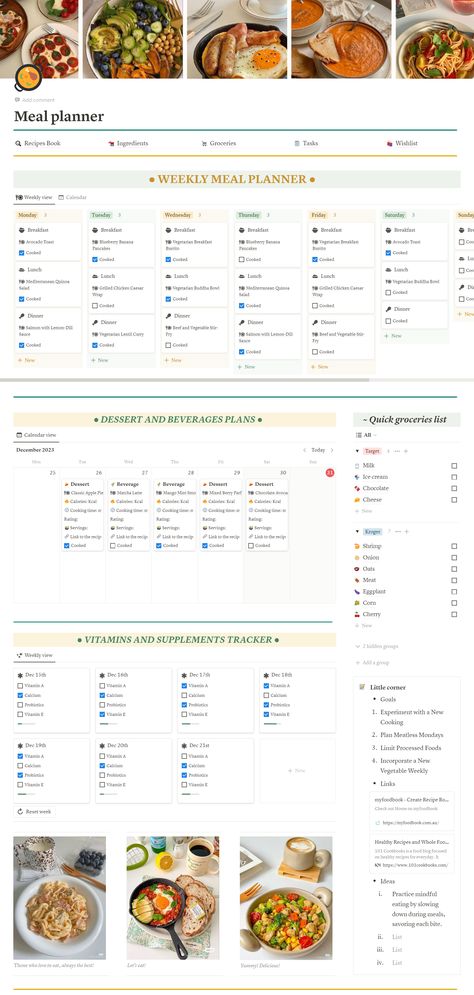 Meal planner notion template horizontalplanner #planneraccessories #polyglotplanner✒️. Food Notion Template, Meal Prep Notion Template, Notion Grocery List, Notion Diet Template, Meal Planner Notion Template, Academics Notion, Student Meal Plan, Healthy Food Planner, Notion Food