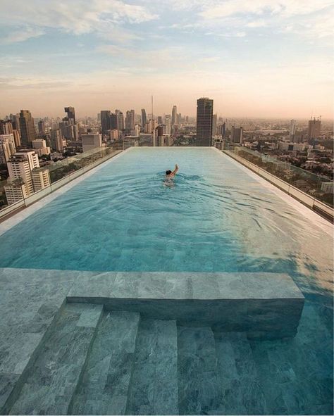 Rooftop pool in Bangkok. 📸   #pool #pools #poolhouse #swimming #swimmingpools #backyardpool #poolideas Hotel Swimming Pool, Infinity Pools, Rooftop Design, Dream Pools, Hotel Pool, Unique Hotels, Urban Oasis, Rooftop Pool, Swimming Pool Designs