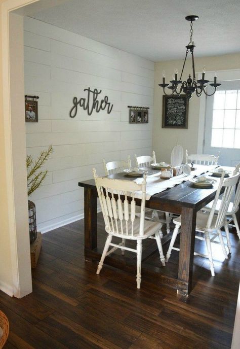 Dining Room Accent Wall, All White Room, Shiplap Wall Diy, Dining Room Accents, White Chairs, Dining Room Remodel, Diy Shiplap, Dining Room Makeover, Accent Walls In Living Room