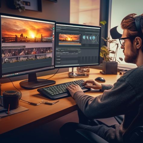 Person Editing On Computer, Need Video Editor, Video Editing Pictures, Video Editing Studio Setup, Video Editing Pic, Video Editing Photos, Video Editing Setup, Video Editor Aesthetic, Investing Lifestyle