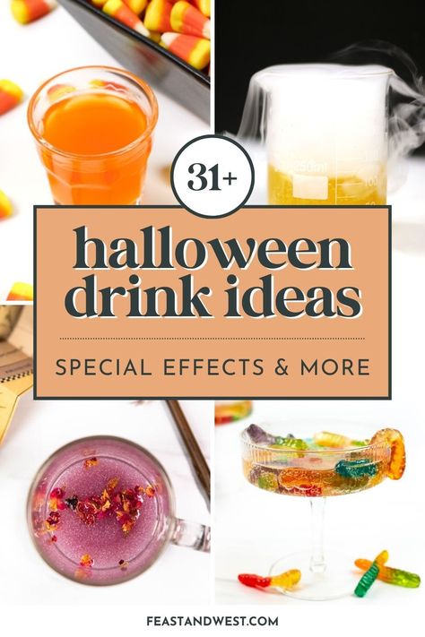 Make Halloween drinks look the part with the top spooky, scary and kid-friendly special effects, from smoky dry ice to glittery potions. Tootsie Roll Drink, Frozen Drink Recipes, Champagne Recipes Cocktails, Frozen Cocktail Recipes, Candy Cocktails, Drink Garnishing, Halloween Potions, Tasty Drinks, Make Halloween