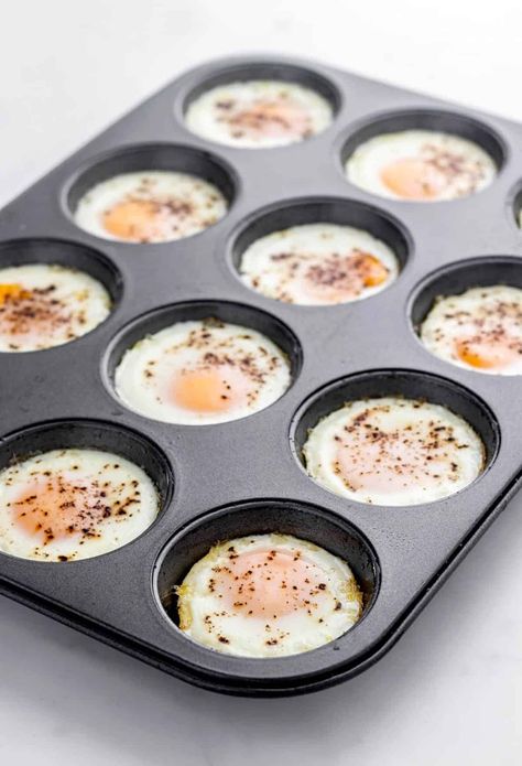 How to Bake Eggs in A Muffin Tin {Oven Baked Eggs} Oven Baked Eggs For Egg Salad, Cupcake Pan Eggs, Cupcake Eggs Breakfast, Cook Eggs In Muffin Tin, Cupcake Tin Eggs, Cupcake Eggs Breakfast Muffin Pans, Baked Eggs In Silicone Muffin Tin, Eggs In Muffin Cups, Eggs In A Muffin Tin Recipe