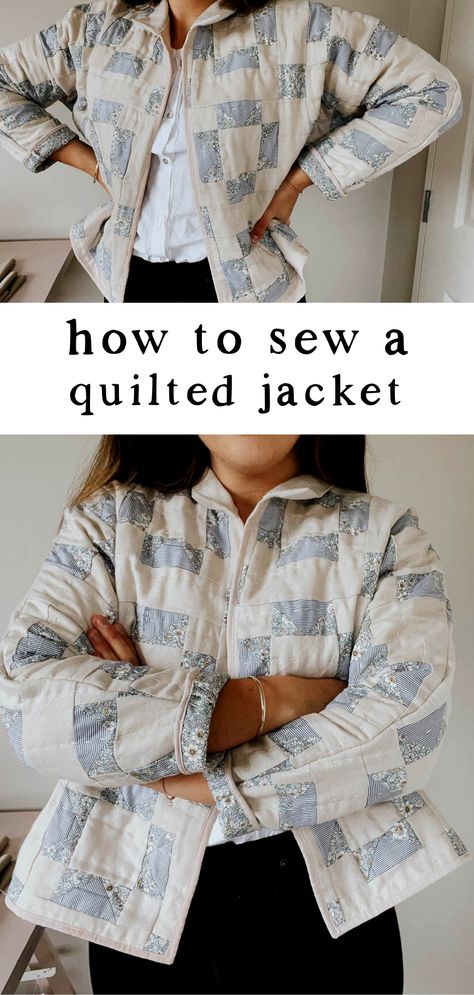 How to make a quilted jacket with me. Quilt jackets are a beautiful, unique piece to add to your wardrobe. Quilted Cardigan Pattern, How To Make A Jacket Pattern, Sew A Quilted Jacket, Patchwork Quilt Jacket Pattern, Quilt Sweater Pattern, Repurposed Quilt Jacket, Sewing Jacket Pattern, How To Make A Quilt Jacket, Sewing Clothes With Quilting Cotton