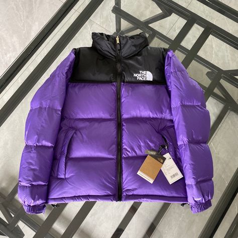 Purple puffer jacket outfit