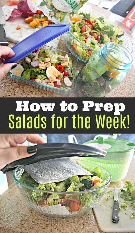 Salad Food Prep Ideas, How To Prep Food For The Week, Salad Works Salads, Salad Ideas For Work Lunch, Food Prep Salads Lunches, Making Salads For The Week, Diy Salads For Lunch, Packing Salad For Lunch, Prep Ahead Salad Ideas