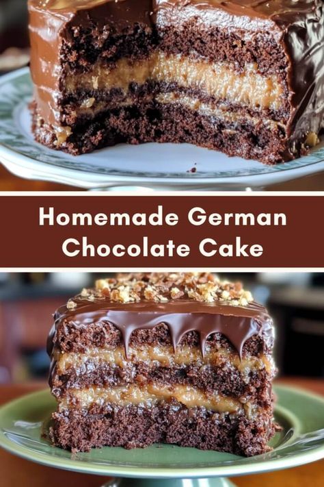 Homemade German Chocolate Cake Bakers Cake Recipe, Authentic German Chocolate Cake Recipe, German Chocolate Topping, Home Made German Chocolate Cake Recipe, Chocolate German Cake Recipes, German Chocolate Icing Recipe, Birthday Dessert Ideas Easy, German Chocolate Frosting Recipe, Bakery Cake Ideas