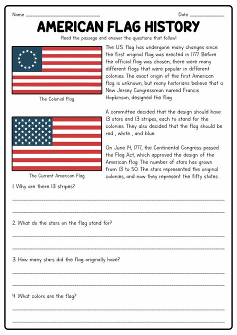 Third Grade History Worksheets, Fun History Lessons, History 2nd Grade, Grade 5 Worksheets Free Printables, Usa Flag Printable, Homeschool Activities 5th Grade, Us Constitution For Kids, 5th Grade Curriculum Homeschool, 3rd Grade History Worksheets