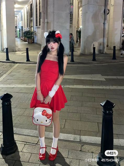 #hello kitty outfit #hello kitty dress tshirt Hello Kitty Inspo Outfit, Hello Kitty Cosplay Outfit, Halloween Costumes Hello Kitty, Hello Kitty Cosplay, Hello Kitty Outfits, Hello Kitty Halloween Costume, Garfield Costume, Hello Kitty Outfit, Hello Kitty Costume