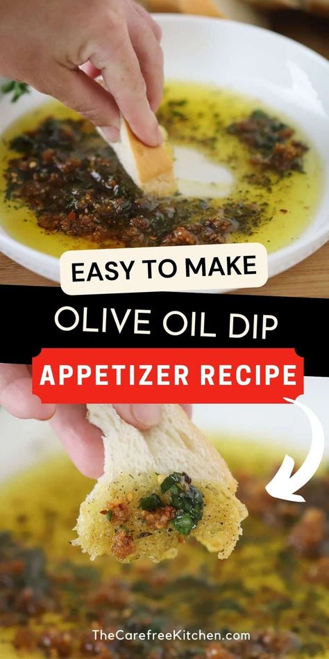 This restaurant style Olive Oil Dip for Bread is a simple appetizer that is always a hit. It’s made with sauteed garlic, fresh herbs, Parmesan cheese, and high quality extra virgin olive oil and tastes delicious with a slice of crusty bread, pita, or crostini. #thecarefreekitchen #appetizer #dip #oliveoil #italian #breaddippingoil #oilbreaddip Oil Dip For Bread, Dip For Bread, Bread Dipping Sauce, Olive Oil Bread Dip, Oil Bread Dip, Bread Dips Recipes, Bread Dipping Oil Recipe, Dipping Oil Recipe, Olive Oil Dip For Bread