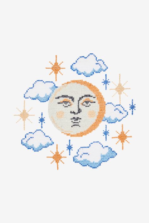 New Moon - DMC Moon Cross Stitch Pattern, Moon Cross Stitch, Flora Pattern, Stitching Patterns, Flamingo Pattern, Moon Pattern, Vintage Cross Stitches, Simple Cross Stitch, Cross Stitch Patterns Free