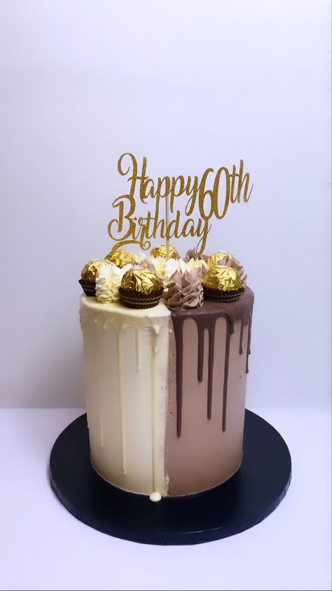 Half white chocolate and half milk chocolate cake with red velvet sponge😍 Half Chocolate Half Vanilla Cake Design, Half And Half Cake Designs, Half Chocolate Half Vanilla Cake, 2 Layers Cake, Half And Half Cake, Bueno Cake, 21st Bday Cake, Half Cake, Milk Chocolate Cake