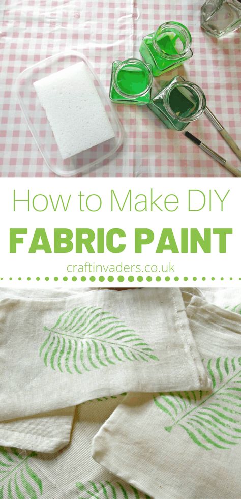 How to make Brilliant DIY Fabric Paint at Home • Craft Invaders Diy Fabric Paint, Fabric Stamping Diy, Fabric Paint Diy, Fabric Painting Techniques, Diy Fabric Crafts, Diy Textiles, Fabric Stamping, Diy Stamp, Fabric Christmas Ornaments