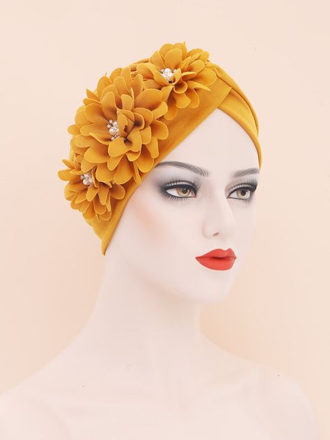 Yellow Casual   Polyester Plain Turban Hat   Spring/Fall Women Accessories African Head Dress, Turban Tutorial, Head Turban, Head Wraps For Women, Head Wrap Styles, Lace Gown Styles, Hair Bonnet, African Fashion Modern, Turban Hat