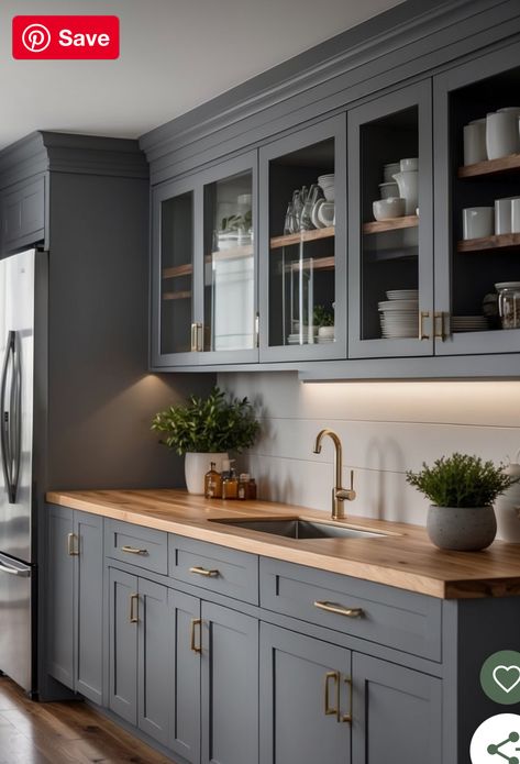 Kitchen Decor Gray Cabinets, Kitchen Living Room Color Scheme, Ikea Gray Kitchen, Grey Kitchen Ikea, Grey Small Kitchen Ideas, Slate Grey Kitchen Cabinets, Painted Grey Kitchen Cabinets, Dark Kitchen Ideas Modern, Dark Gray Cabinets Kitchen