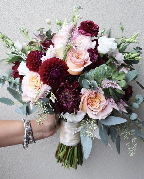 Floral Arrangements Burgundy, Maroon And Pink Wedding Bouquet, Wine And Berry Tone Wedding, Rosewood Flower Bouquet, Autumn Wedding Bouquet Burgundy, Burgundy And Pink Wedding Bouquet, Burgundy And Blush Flower Arrangements, Burgundy And Pink Bridal Bouquet, Wine Color Bouquet