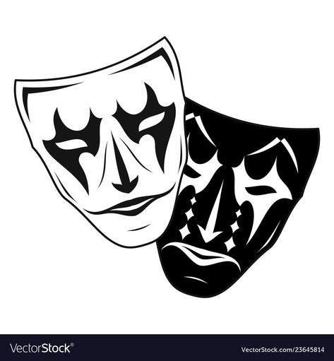 Drawing For Design, Comedy Illustration, Theater Mask Tattoo, Theatre Tattoo, Jester Tattoo, Evil Mask, Animal Stencil Art, Cool Wrist Tattoos, Tattoo Vector