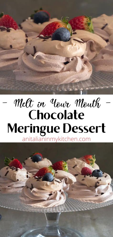 Baked Meringue Dessert, Merigune Desserts, Meringue Desserts Ideas, Merengue Desserts, Chocolate Meringue Cake, Chocolate Meringues, Meringue Recipes, Chocolate Meringue Cookies, Meringue Dessert