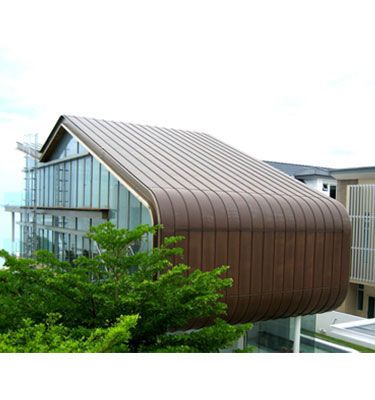 Sheet Metal International Systems Pte Ltd is a well-known company wo specializes in a roofing and wall cladding technique known as Copper Bronze Roof and Wall Cladding in Double Standing Seam System with curved transitions to Wall and Soff. Bronze Roof, Cladding Sheets, Sheet Metal Roofing, Roof Cladding, Zinc Roof, Standing Seam Roof, Facade Panel, Standing Seam Metal Roof, Facade Cladding