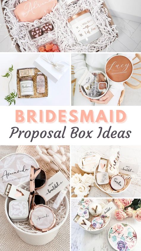 29 Gorgeous Bridesmaid Proposal Boxes - It's time to ask that special friend or family member to play a big role at your wedding, and one of the best ways to do this is by giving them a bridesmaid proposal box filled with lovely things! Friends Bridesmaid Proposal, Gift To Ask To Be A Bridesmaid, Bridesmaids Boxes Diy, Will You Be My Bridesmaid Beach Theme, Cute Ways To Ask Your Bridal Party, Cute Ways To Ask Your Friends To Be Bridesmaids, Moh Proposal Box Ideas, Wedding Party Boxes Be My Bridesmaid, Cute Ways To Ask Bridesmaids Ideas