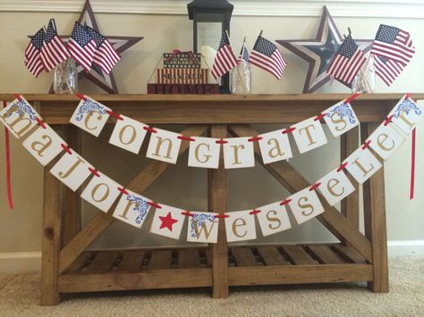 Military Promotion Party Garland Banner Custom by ArmyMOMOfTwins Military Promotion Party, Army Graduation Party, Promotion Ceremony, Military Retirement Parties, Promotion Celebration, Army Retirement, Tailgating Ideas, Military Party, Army Party