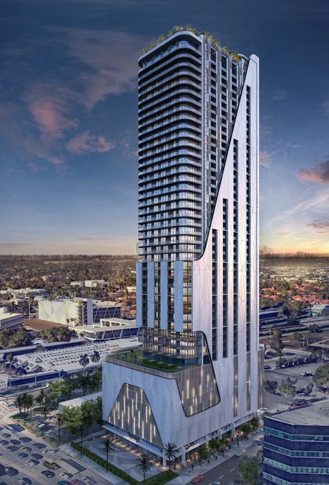 Bachow Ventures Proposes 47-Story Mixed-Use Tower At 11 North Andrews Avenue In Fort Lauderdale - Florida YIMBY Facade Architecture Design, Residential Building Design, High Building, Building Elevation, Mix Use Building, Skyscraper Architecture, Building Concept, Architecture Design Drawing, Tower Design