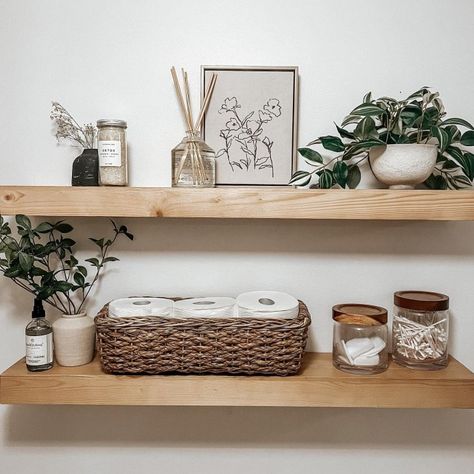 36" Floating Wood Shelf Walnut - Threshold™: Modern Storage, Open Shelving : Target Finds Bathroom Shelves Accessories, Bathroom Open Shelving, Open Shelving Decor, Target Bathroom, Floating Wood Shelf, Shelving Decor, Shelves Above Toilet, Neutral Bathroom Decor, Open Bathroom