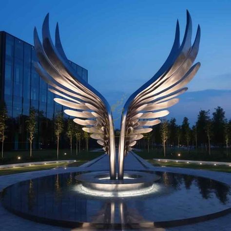 angel wings sculpture for sale,angel wings sculpture,metal wing sculpture,large metal sculpture,city wing sculpture Urban Element Design, Roundabout Sculpture, Urban Element, Curtain Aesthetic, Wings Sculpture, Metal Angel Wings, Bathroom Curtain Set, Minimal Bathroom, Outdoor Restaurant Design