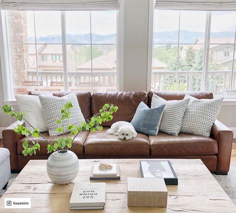 Dark Leather Couches, Brown Leather Sofa Living Room, Leather Couch Living Room Decor, Pottery Barn Sofa, Brown Leather Couch Living Room, Pottery Barn Living Room, Living Room Decor Brown Couch, Leather Couches Living Room, Brown Couch Living Room