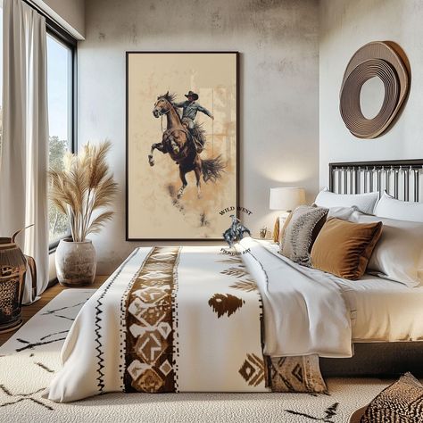 Bronc Riding, Gift For Him, Cowboy Wall Art, Texas Gift, Rodeo Art, Saddle Bronc, Boho Wall Art, Illustration Print, Horse Decor, Bucking Western Mountain Home Decor, Horses Bedroom Ideas, Western Chic Decor Ranch, Teenage Western Bedroom, Masculine Western Bedroom, Cowboy Theme Bedroom, Luxury Western Decor, Yellowstone Inspired Bedroom, Western Master Bedrooms Decor