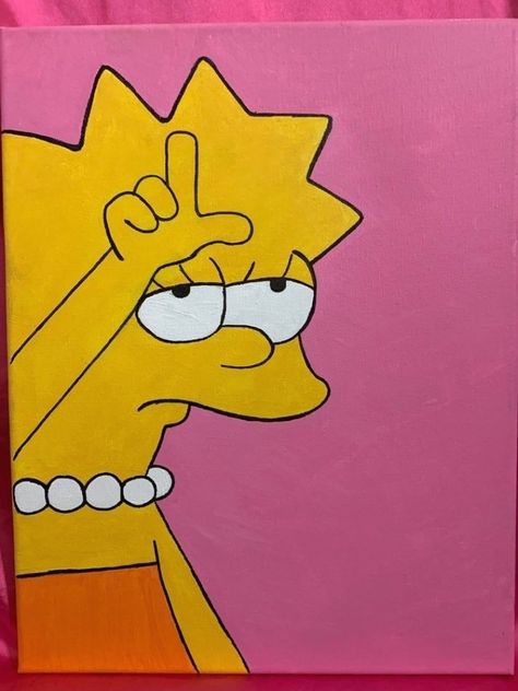 Hand painted meme of Lisa Simpson holding up the loser sign. Painted with acrylic paint on a 12x14 canvas. #painting Disney Canvas Art, Canvas For Beginners, Canvas Drawing, Hippie Painting, Small Canvas Paintings, Pop Art Canvas, Simple Canvas Paintings, Cute Canvas Paintings, Easy Canvas Art