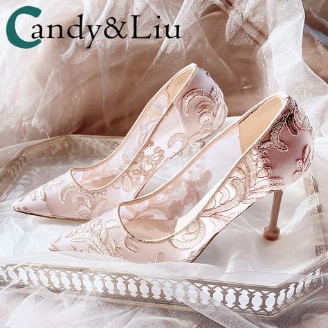 Cloud Embroidery, Elegant Wedding Shoes, Pink Wedding Shoes, Wedding Pumps, Wedding Shoes Lace, Cinderella Shoes, Bridal Heels, Wedding Shoes Heels, Embroidered Shoes