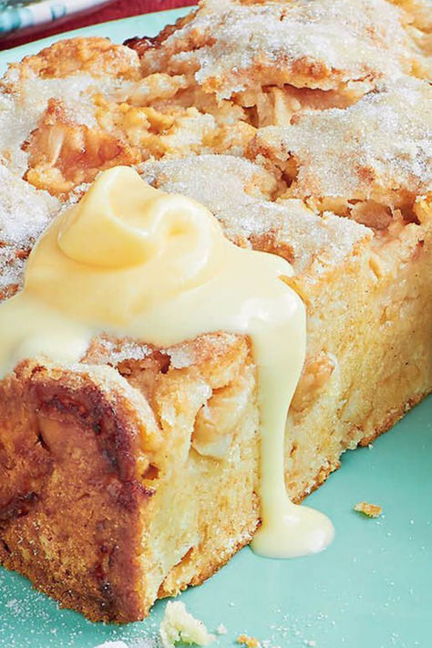 Like pastry, you make the cake batter by rubbing the butter into the flour – it gives this easy apple cake an impossibly soft and buttery texture. Paired with the unique sugar crust on top, it's a next-level afternoon tea. Serve with plenty of custard or cream! Apple Cake Recipe Uk, Cake Recipes Uk, Irish Apple Cake, Apple Custard, Easy Apple Cake, Apple Cake Recipe, Cake Mixture, Apple Cake Recipes, Easiest Apples