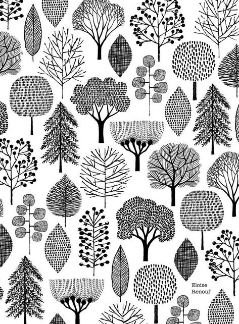 Tree Drawings Simple, Tree Drawings, Tree Doodle, Monochrome Print, Monochrome Prints, Minimal Prints, Tree Illustration, Doodle Art Designs, Drawings Simple