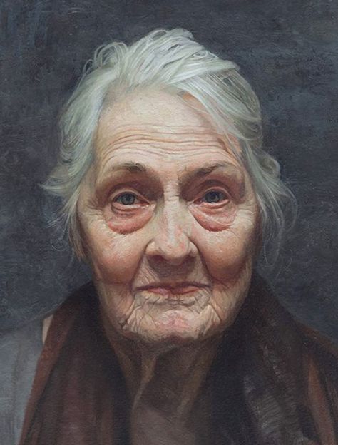 "Jaece Lutece" - David Jon Kassan, oil on arches oil paper, aluminum panel, 2013 {figurative realism art female head #hyperreal elderly woman face portrait cropped painting detail #loveart #2good2btrue} davidkassan.com Old Faces, Oil Portrait, Old Woman, Poses References, Hyperrealism, Realism Art, Photorealism, Realistic Art, Interesting Faces