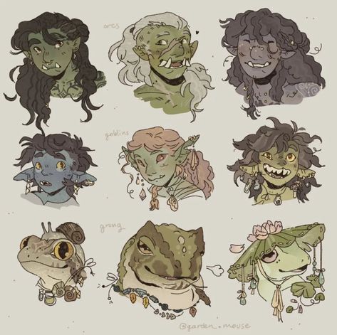 Art by garden.mouse on insta Good Reference Photos For Drawing People, D&d Character Races, Different Dnd Races, Dnd Oc Drawing, Head Shots Drawing, Dnd Grung Art, All Dnd Races, Drawing Poses Headshots, Green Dragon Drawing